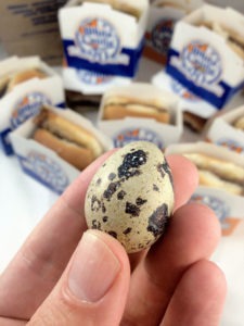 White Castle Sliders and Quail Eggs