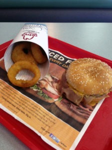 Arby's Beef 'n Cheddar and onion rings