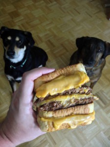 Finn and Holden trying to get a bite