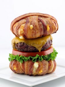 The Bacon Wrapped Cheese Curd Bun Cheeseburger