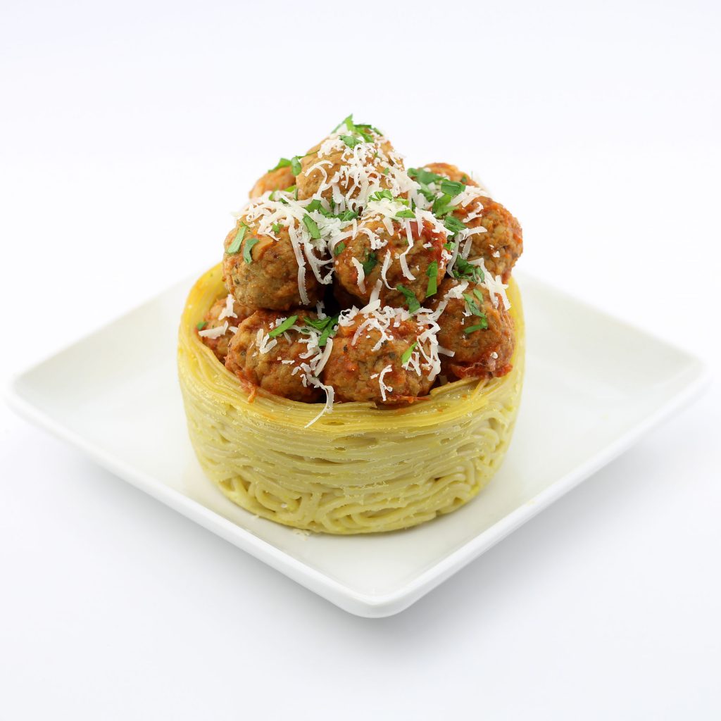 Meatballs in Edible Spaghetti Noodle Bowls Food