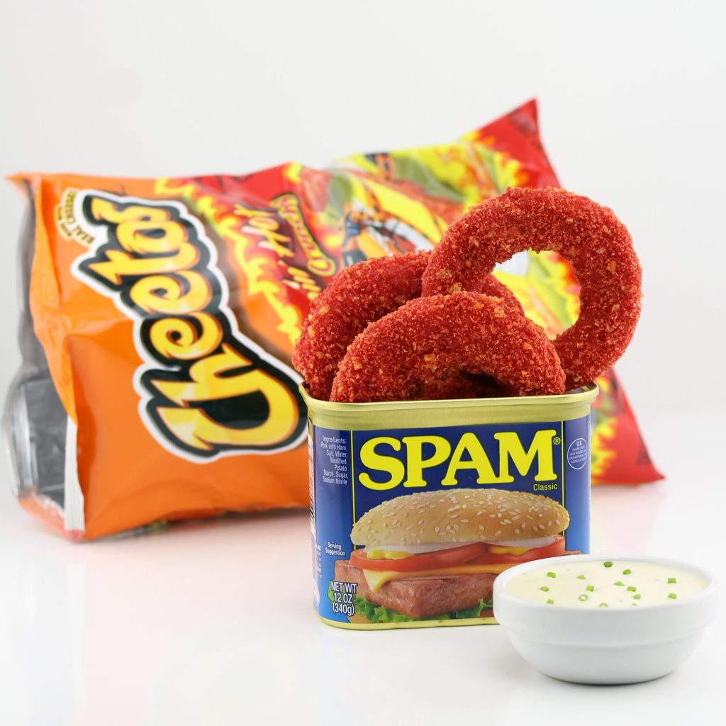 Deep Fried Flamin’ Hot Cheetos Breaded SPAM Rings