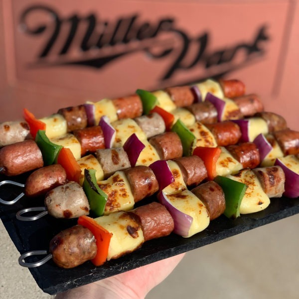 Racing Sausages Kebabs Recipe | DudeFoods.com