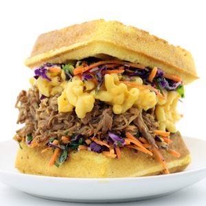 Cornbread Waffle Pulled Pork Sandwiches